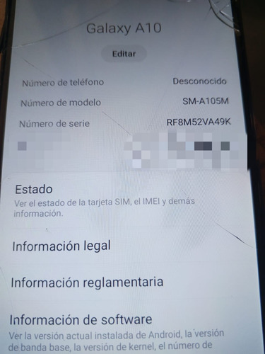 Samsung A10 (sm-a105m) Para Piezas O Reparar Azul Oscuro (Usado)