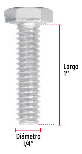 Tornillo Tipo Maquina 1/4 X 1´ Hexagonal Metal 100pz 44558