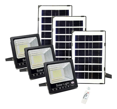 3 Lampara Luz Led Foco Solar 30w/100 Led,exterior, C/control