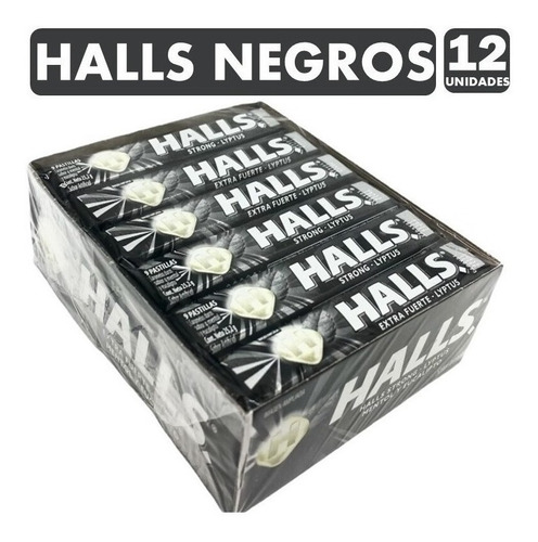Caramelo Halls Negro Extra Fuerte Mentol Lyptus X 12