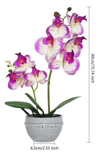 Flores Artificiales De Orquídea Morada En Maceta Gris