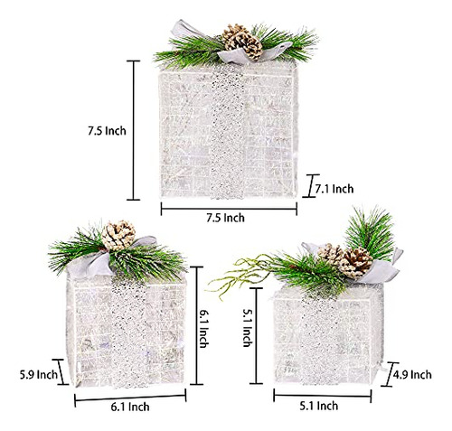 Hourleey Set De 3 Cajas De Regalo Iluminadas De Navidad, Pre