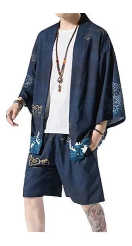 Chaqueta Y Pantalones Cortos Tipo Kimono Para Hombre