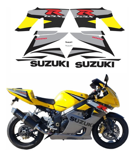 Kit Completos Adesivos Suzuki Gsxr 1000 2004 Amarela E Cinza Cor PADRÃO