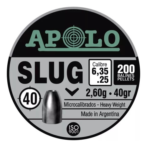 Balines Apolo Slug 6.35 Mm 40 Grains X 200 Unid 2,6 Gramos