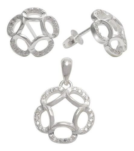 Conjunto Aros De Plata 925 + Colgante Diseño Flor Pétalo