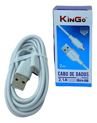 10 Cabo Dados E Carga Kingo 2m Micro Usb V8 Atacado Cor Branco