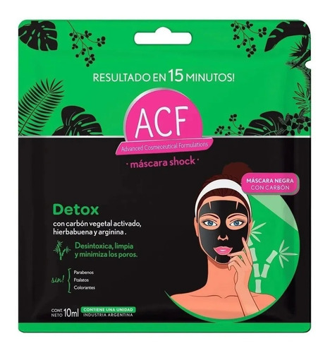 Acf Mascara Facial Detox Carbon Activado Limpia Hidrata 