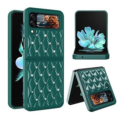 Funda Para Galaxy Z Flip 3 Capitone Con Brillos Verde Turq