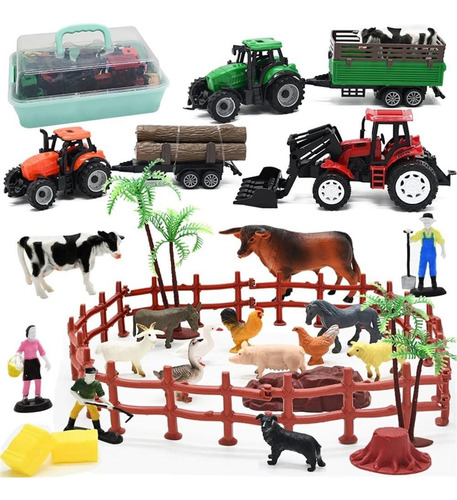 Juego Figuras Animales Granja, 40 Piezas Tractor Juguete Con