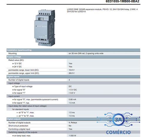 Módulo Logo 6ed1055-1mb00-0ba2 Dm8 12/24 Vcc Entrada Saida