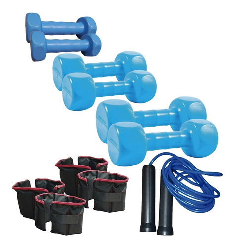 Kit Sport Maniac Set Pesas Azules + Tobilleras + Soga 16kg