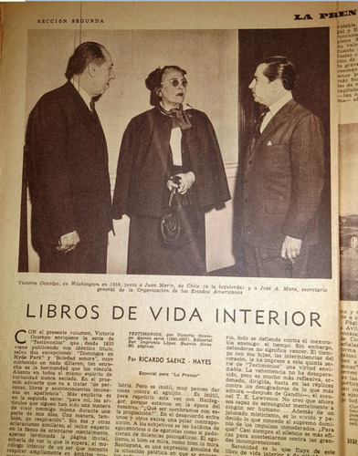 Victoria Ocampo: Libros De Vida Interior, Saenz Hayes 1958