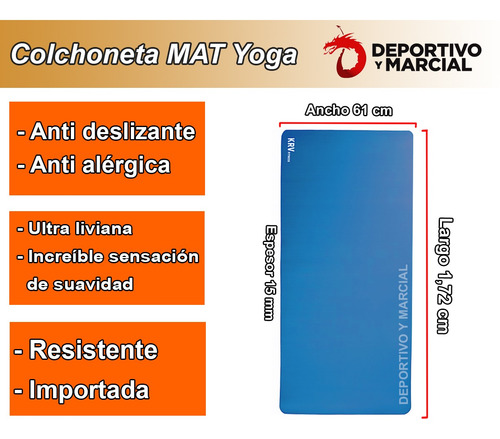 Colchoneta Mat 15 Mm Yoga Pilates Sticky Alfombra Gym Cuot