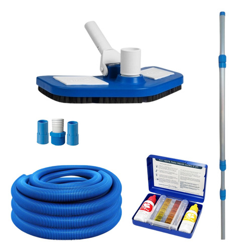 Kit Limpeza Piscina Com 8 Mt De Mangueira + Teste Cloro E Ph