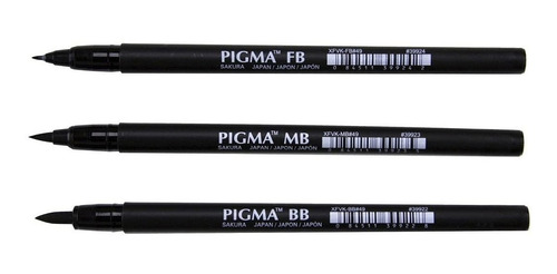 3x Caneta Para Lettering Pigma Brush Sakura Preta - Oferta!