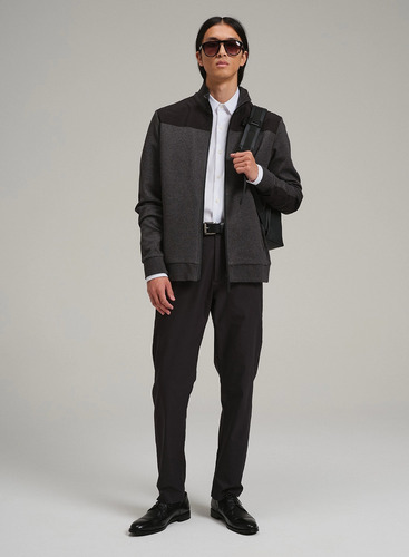 Campera Etiqueta Negra Combinada Interlock Gris Melange I25