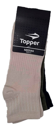 Topper Medias Lifestyle Hombre Pack X3 Az-oliva-beige Ras