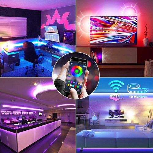 Imagen 4 de 10 de Tira Led Rgb 5050 Para Exterior/interior Controlador Wifi Compatible Alexa Y Google Home Incluye 10 Metros Y Eliminador