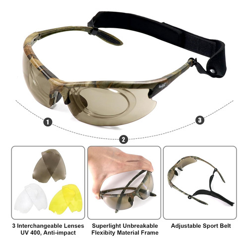Huntpal Juego De Gafas De Seguridad Para Caza Con 3 Lentes I