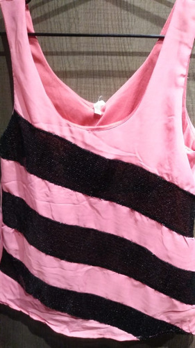 Musculosa De Gasa Rosa, Con Detalles