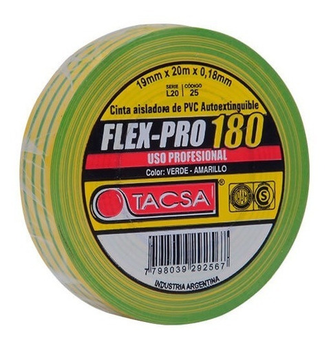 Cinta Aisladora Pvc Flex-pro 180 20mt Color Surtidos Tacsa