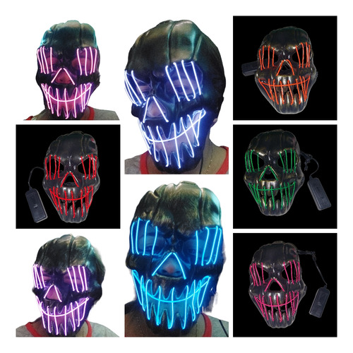 Mascaras Luz Led La Purga Halloween Disfraz Terror + Batería
