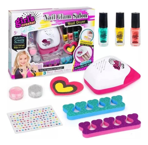 Kit Decoración De Uñas Esmaltes Con Secador Juguete Niña