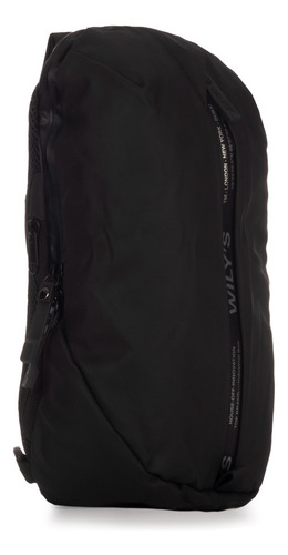 Mochila Cruzada Negro Con Amarillo Cierre Medio Wilys Diseño De La Tela Liso