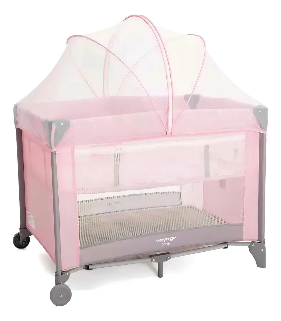 Berço Cercado Portátil Bebê Berço Sleep 18 kg Rosa Claro Voyage