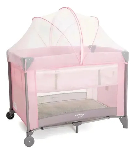 Berço Cercado Portátil Bebê Berço Sleep 18 Kg Rosa Claro Voyage