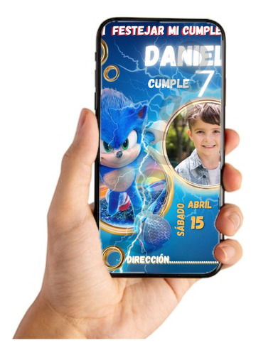 Tarjeta Invitación Digital Personalizada Cumpleaño Sonic M1