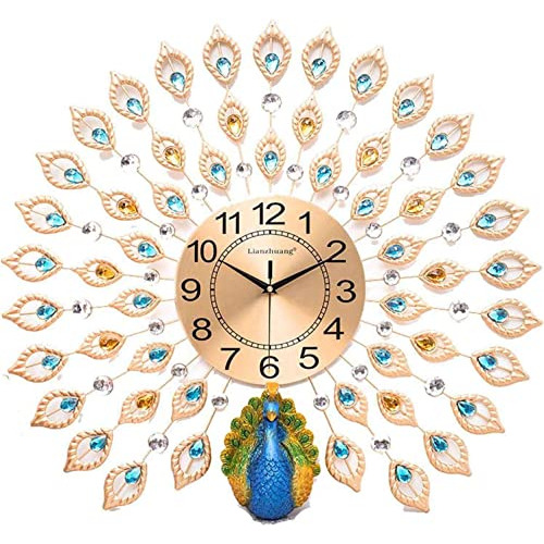 Bidesen Reloj De Pared Grande Con Diseño De Pavo Real, Sin T