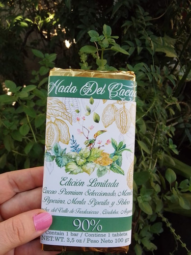 Tableta Chocolate 90% Cacao Menta Peperina Poleo Traslasierr