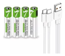 Comprar HYGE Paquete 4 Pilas Aaa Recargables Usb C 750mwh 1.5v, Carga Rápida, Alta Duración, Incluye Cargador Usb C De Doble Entrada, Ideal Para Controles Y Todo Tipo de Dispositivos