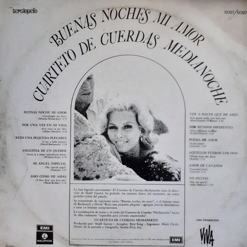 Vinilo-cuarteto De Cuerdas Medianoche (buenas Noches Mi Amor (Usado)