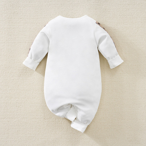 Mameluco Tierno Para Bebé Con Estampado De Cuadros Y Ositos Blanco 9-12 M Rayas