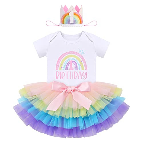 Baby Girl Boho Rainbow 1st 2nd Birthday Cake Smash Outf...