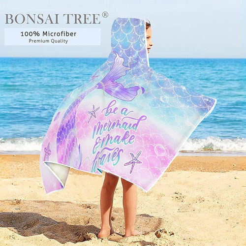 Toalla De Playa Bonsai Tree Para Niños, Sirena, Con Capucha