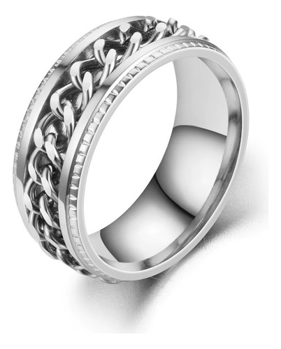 Anillo Anti Estrés De Acero Cadena Giratorio Unisex Ansiedad Plateado 6