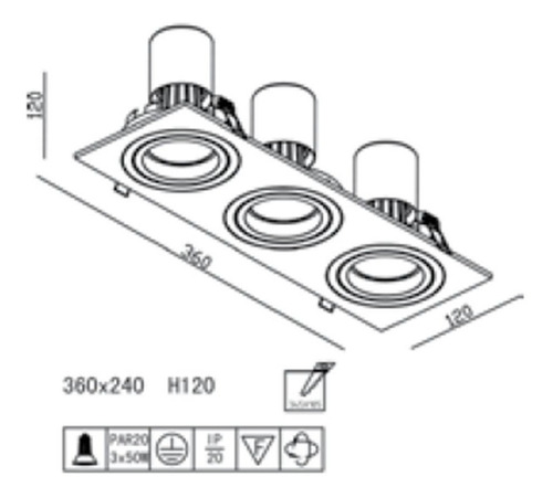 Imagem 4 de 4 de Spot Triplo Embutir Direcionavel 3x Par20 Aluminio Escovado
