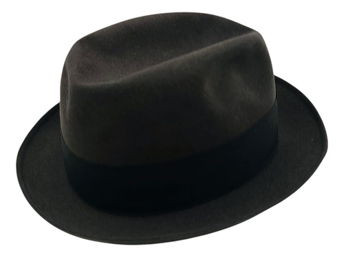 Sombrero Antiguo De Paño Borsalino Italy - Moda Gris Oscuro M Lisa (Usado)