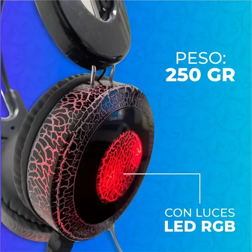 Auricular Gaming Para PC, Casco Con Luces LED, Con Micrófono