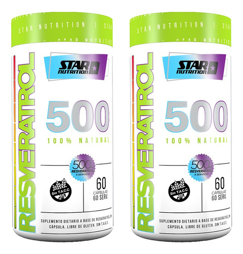 Star Nutrition Resveratrol 500 Antioxidante 60 Capsulas X2 U Sabor Neutro