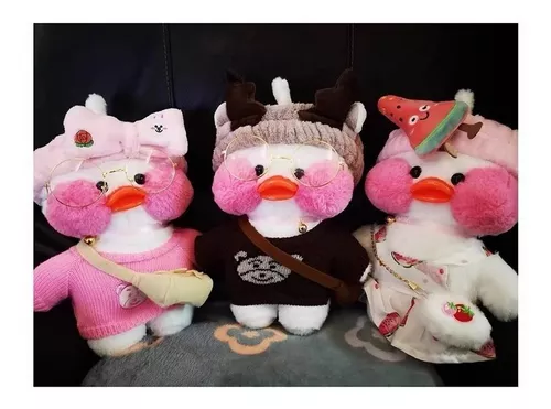 Pato Lalafanfan Rosa Paper Duck de pelúcia com roupas e acessórios Con