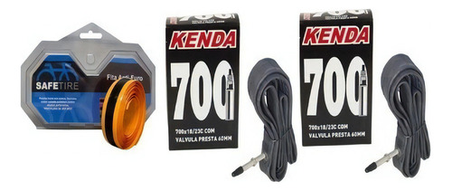 Kit de 2 cámaras Kenda, 60 mm, 700 x 18/23, +cinta antipinchazos tipo Speed Bike Presta Valve