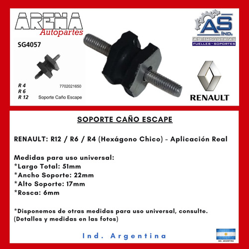 Soporte Caño Escape Renault 12 ( Hexagono Chico ) - As4057