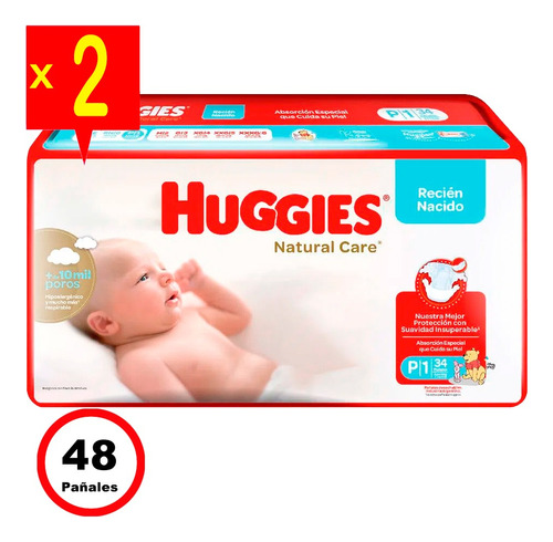 Huggies Natural Care - 2 Paquetes - Talla P - 68 Uds.