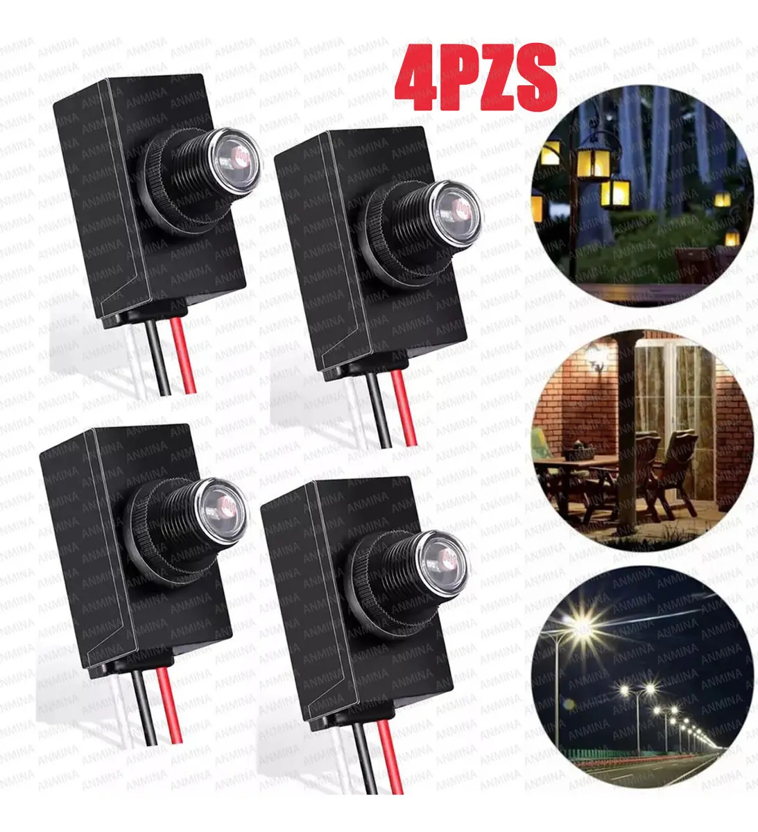 Pack de 4 Fotoceldas Para Lámparas LED de Exterior, Sensor de Luz en Plástico Negro