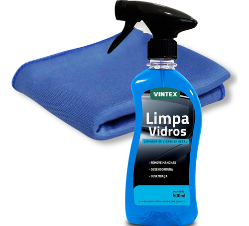 Limpa Vidros Vintex Remove Mancha Gordura + Pano De Vidro